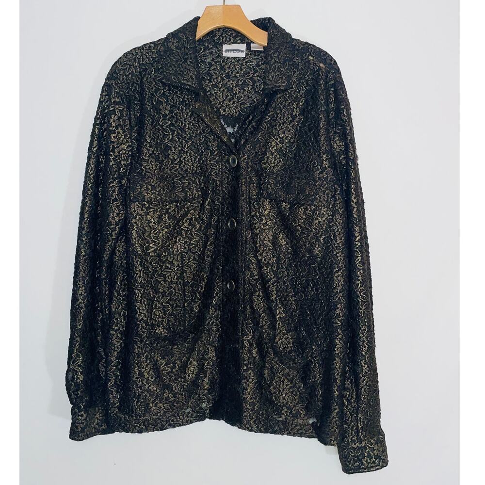 Chico's Shimmer Lace Autumn Shacket - Women's Size 3 (XL/16) - Bronze Semi Sheer